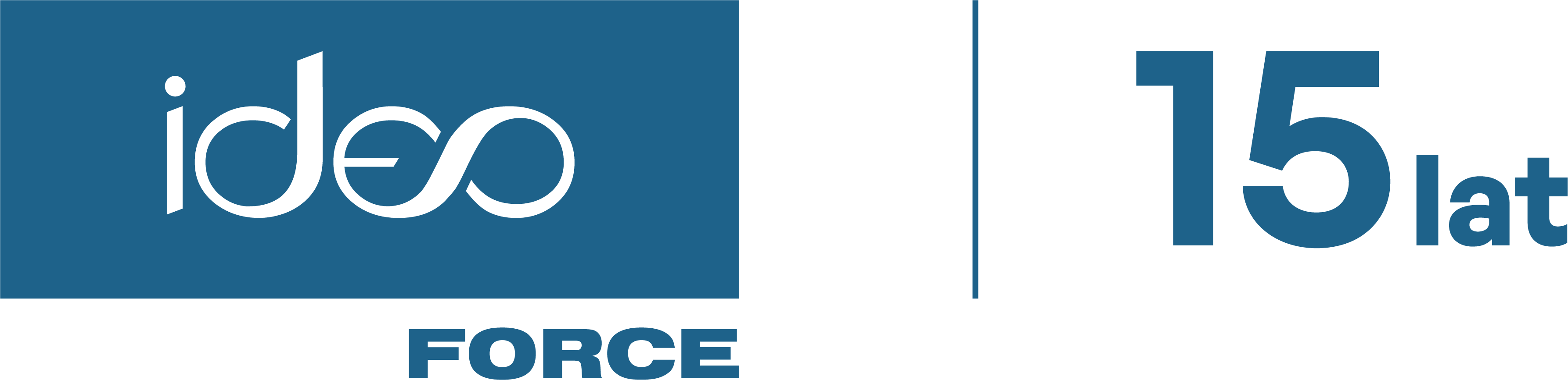 Logo firmy IDEO FORCE z logotypem 15-lecia firmy